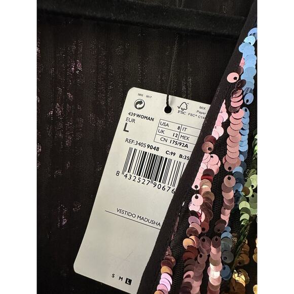 MNG Mango Multicolored Sequin Sheath Kimono Sleeve Party Cocktail Dress NWT - Picture 10 of 16